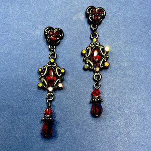 Silver and ruby drop earrings